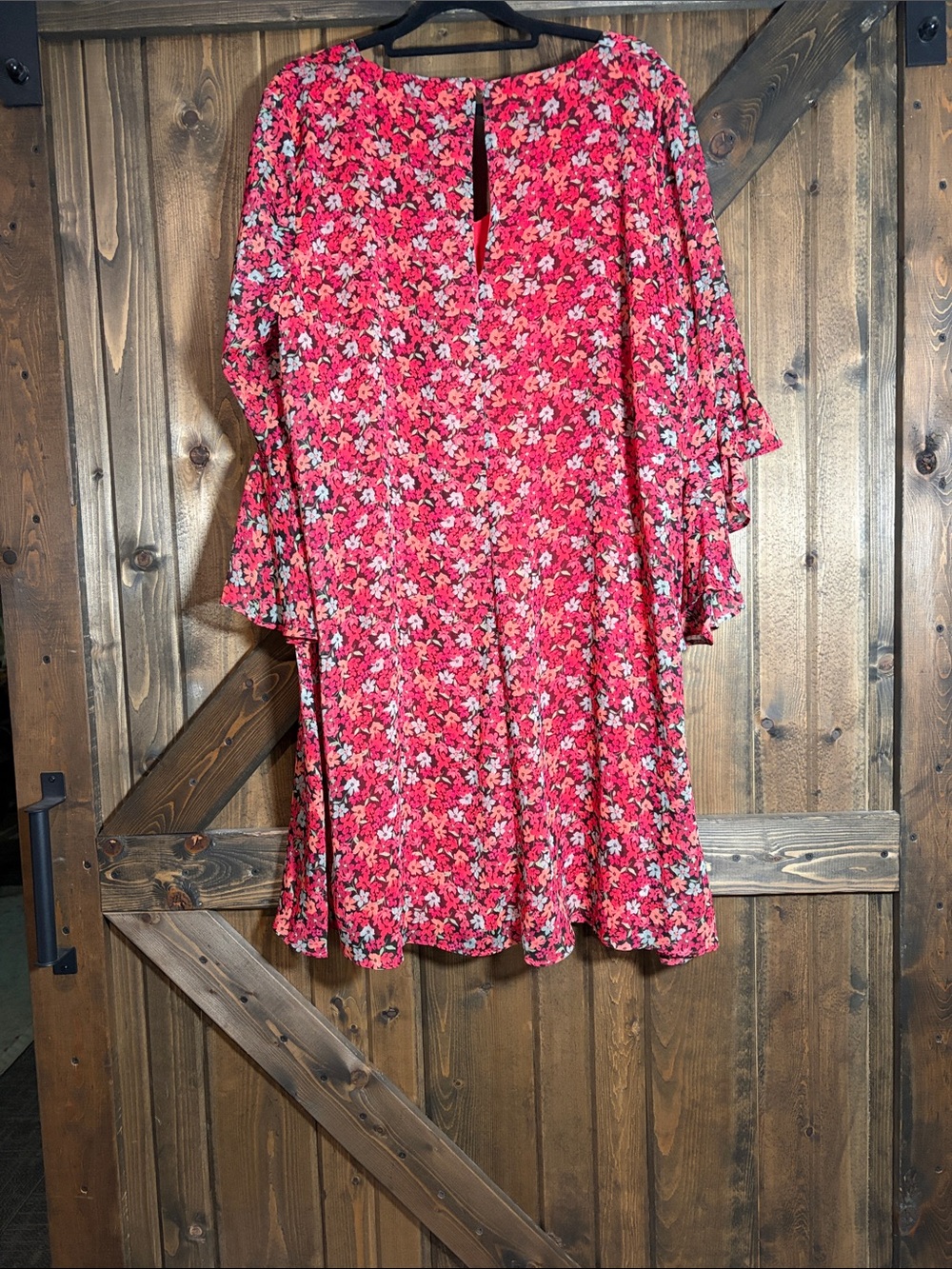 Red Floral V-Neck Ruffle Sleeve Dress - Picture 4 of 4